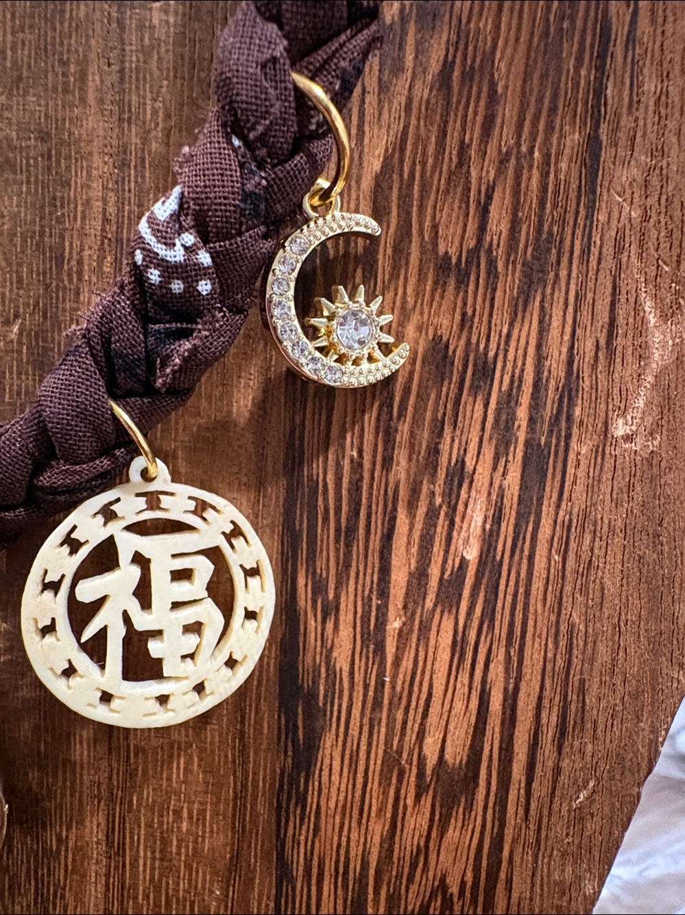 Gem- Handmade Braided Brown bandana Choker charm Necklace - Picture 5 of 7